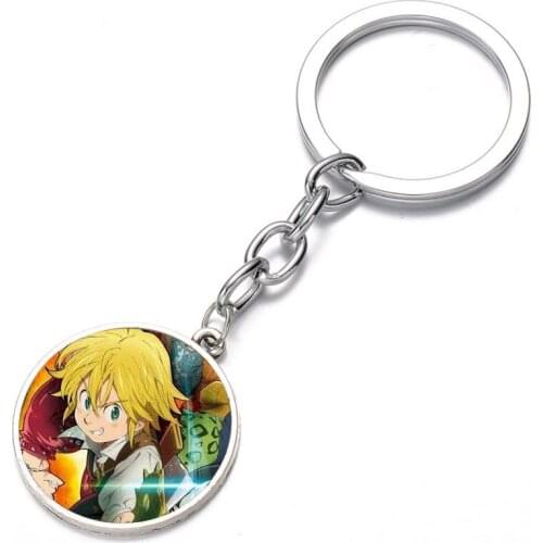 Anime The Seven Deadly Sin Keychain Glass Dome Key Chain Bag Charm Pendant Bronze black Keyring Holder Kids boys girl Comic