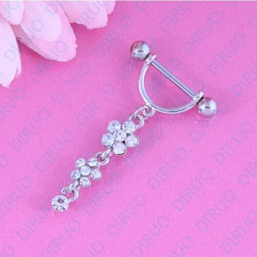 Two Plum flower Crystal Nipple ring piercing Nickel-free 14G 316L surgical steel fashion jewelry pair