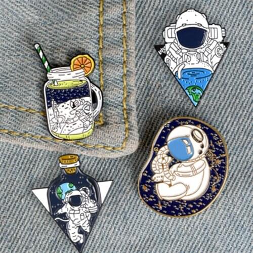 Space Travel Enamel Pin Astronauts Special Edition Brooches Bag Clothes Lapel Pin Cosmic Space Badge For Kids Jewelry Gift