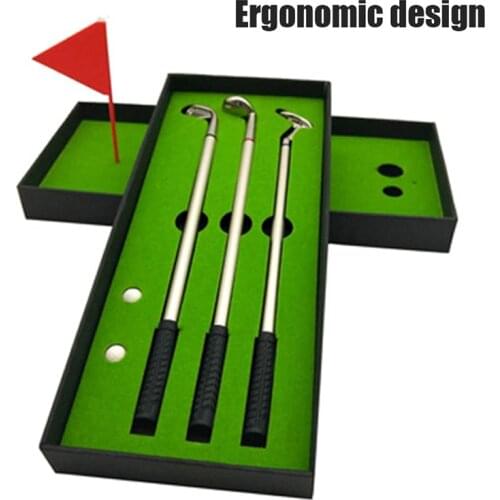 Hot Golf Pen Set Mini Desktop Golf Ball Pen Gift Set with Flag Ballpoint Pens 2 Balls DO2
