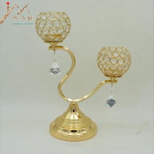 IMUWEN New arrival 2-arm creative Crystal pendants candle holder silver/ gold plated candle stick, wedding candelabra