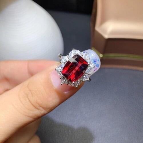 KJJEAXCMY fine jewelry 925 sterling silver inlaid Natural garnet Womens popular vintage square gem adjustable ring support dete