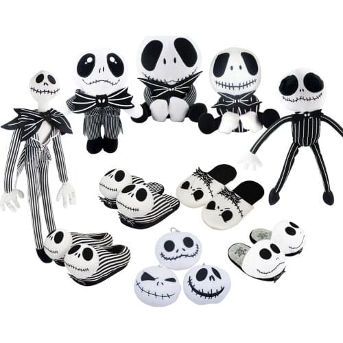 The Nightmare Before Christmas JACK Skeleton Halloween Skull Plush Peluche Soft Stuffed Cute Cartoon Pendant Toys Shoes Slippers
