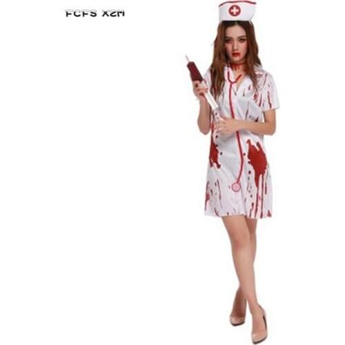 Halloween Costume for woman Female Horrible bloody Doctor Nurse Cosplay Zombie Role play Carnival Christmas Nightclub Bar dress