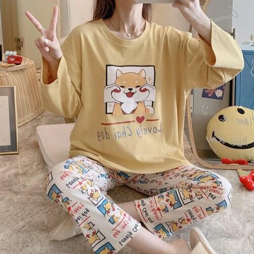 Cartoon Nighty Cotton Pajamas Women Sleepwear Spring Fall Pyjamas Loose Version Pajamas Plus Size XXL Pullover