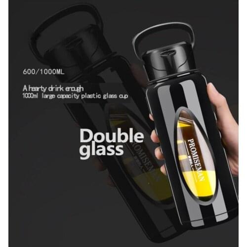 Extra Large Capacity 1000ml Mens Portable Anti Dropping Plastic Glass Double Layer Cup