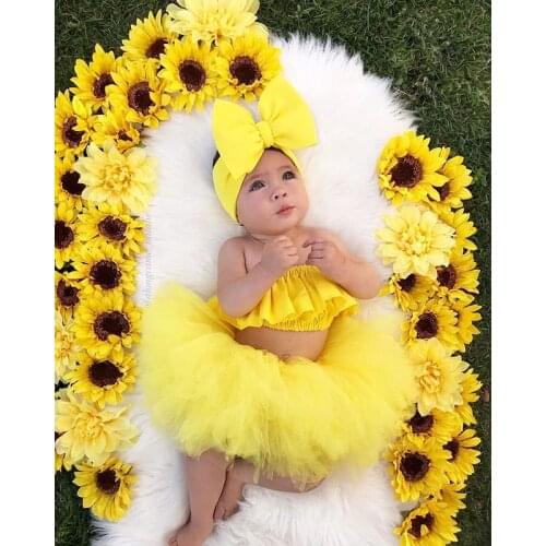 0-24M Babies Dresses Baby Clothes Sets Cute Ruffle Strapless Crop Tops Tulle Skirt Ball Gown With Headband Girl Outfits Summer