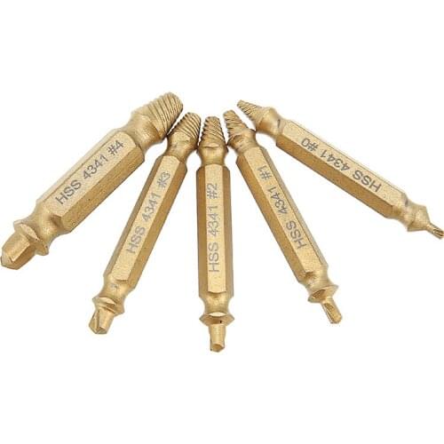 5pcs Broken Speed Out Easy Out Bolt Screw Remover Damaged Screw Extractor Drill Bits Guide Set High Strength Hand Tool Sets