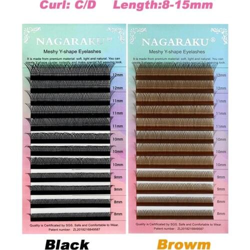 NAGARAKU YY Shape 8-15mm B/C/D Curl Mix Black Brown Eyelashes Extensions Two Tip Lashes Volume Lashes High Quality Idividual