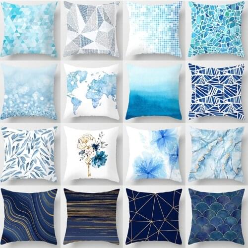 Blue Cushion Cover Marbling Home Decoration Pillow Case for Sofa Nordic Throw Housewares Personalized Gift Living Room Car 45x45