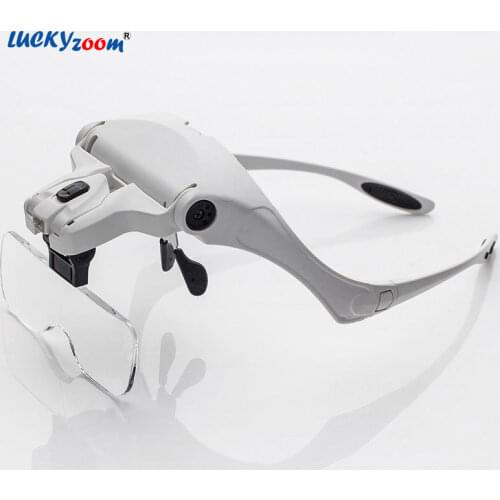 Headband 2 LED Illuminated Glasses Magnifier Magnifying Glasses Eye Repair Magnifier Adjustable Headband 1X 1.5X 2X 2.5X 3X Read