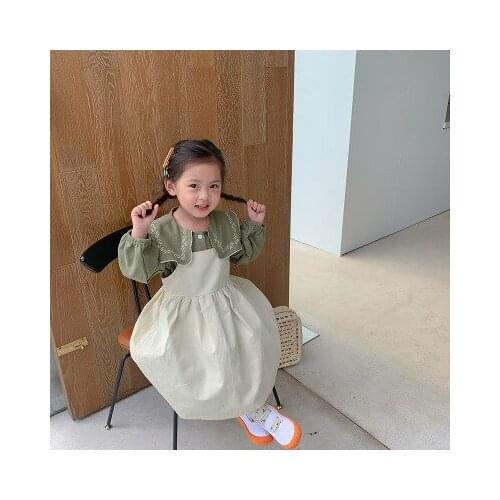 Girls' Strap Dress Two-piece Set 2021 New Spring and Autumn Baby Clothes Korean Style Baby Girl Cute Shirt+suspender Dress Sets