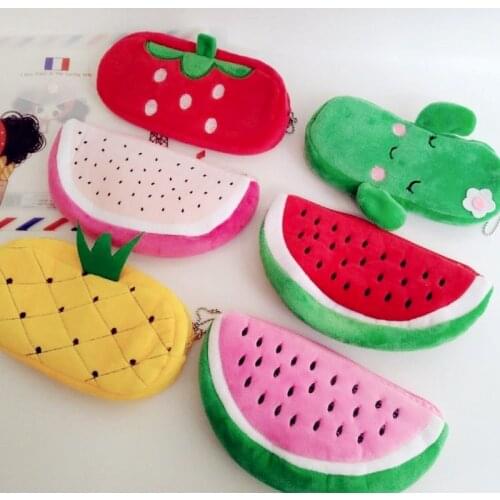 Plush Fruit Pencil Case Kawaii Watermelon Cactus Fruit Pen Bag Box for Kids Gift Cosmetic Stationery Pouch School Supplies