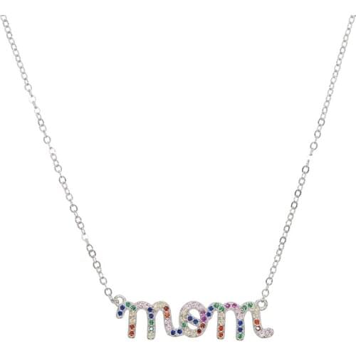 Luxury women fashion Pendant necklaces 925 sterling silver gold filled rainbow colorful CZ mom letter simpe trendy jewelry gift