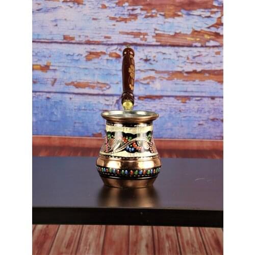 Handmade Rose Flower Enameled Copper Milk Pot Coffee Pot
