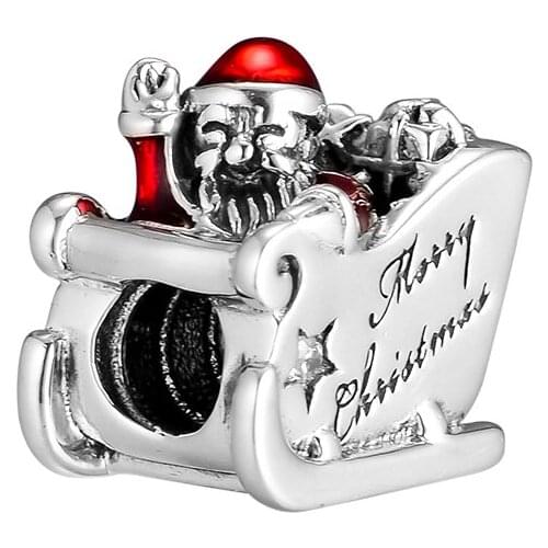 CKK Fits Pandora Charms Bracelets 925 Sterling Silver Sleighing Santa Merry Christmas Beads for Jewelry Making Berloque