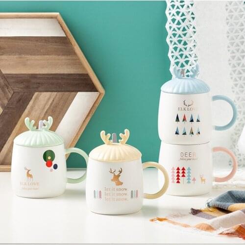 Stylish Office Antler Ceramic Mug Nordic Style INS Creative With Lids Cartoon Student Couple Water Cup Coffee Cups