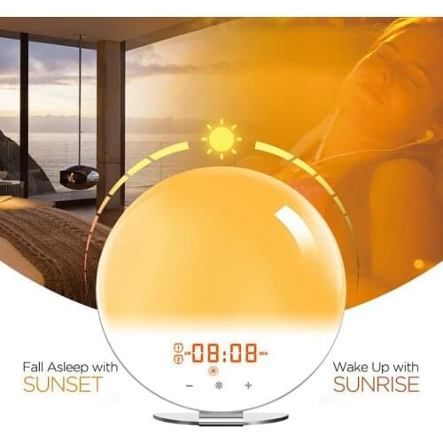 Wifi Smart Wake Up Light Work Day Alarm Clock With 7 Colors Sunrise / Sunset Smart Life Tuya App Works With Alexa Home