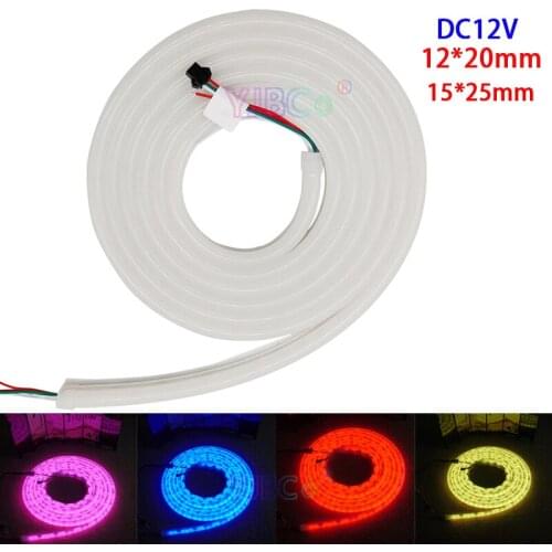 LED neon light 5m DC12V 12*20m/15*25mm full color Arcuate neon tube 60leds/m GS1903 IC Flexible strip digital 5050 RGB pixel