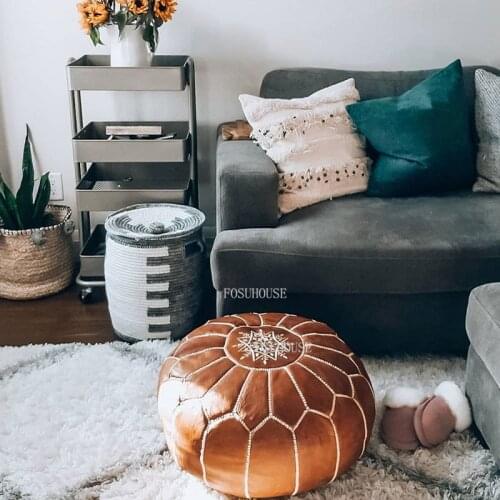 Moroccan Living Room Stool Leather Pier Handmade Embroidered Sheepskin Seat Pier Nordic Cushion Ins Futon Shoe Replacement Stool