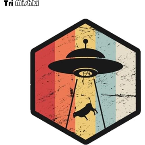 Tri Mishki WCS792 14*16cm Vintage Retro UFO Alien Abduction Icon car sticker PVC coloful Decals Motorcycle Accessories sticker