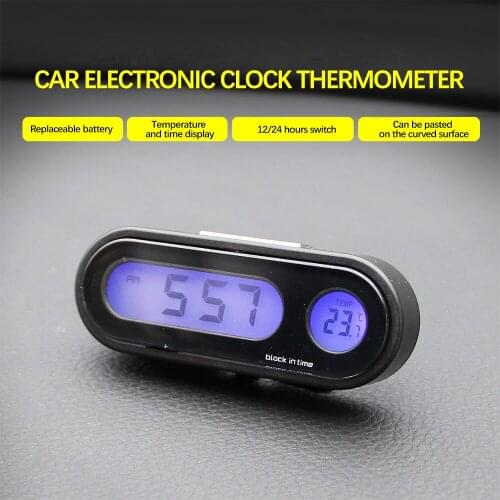 Universal Portable 2 in 1 Car Digital Clock & Temperature Display Electronic Clock Thermometer Car Automotive Blue With Clip