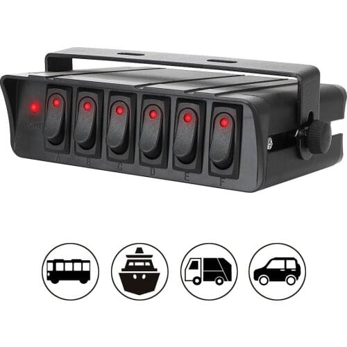 Universal Switch Panel Waterproof With LED Light Indicator for Cars Vehicles Caravan 6 Gang Rocker Switch Box 12-24V 20A