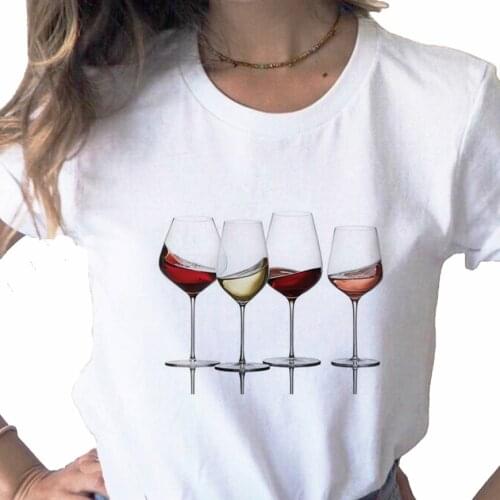 Wine Lady Casual Print Women T Shirt Aesthetic Harajuku Ulzzang T-shirt Female Tee Shirt Clothes 90s Summer Graphic Top