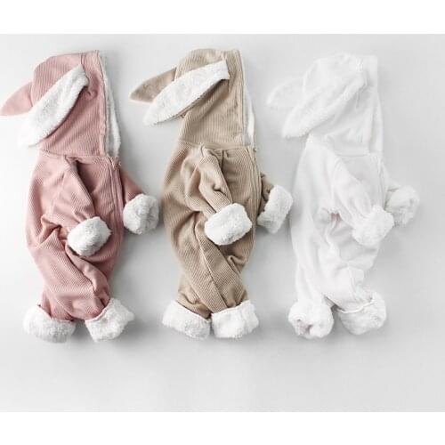 High Quality Winter Newborn Baby Warm Outerwear Infant Boys Girls Romper suit Kids Bunny Sleepsuit Fleece Baby Winter Coat