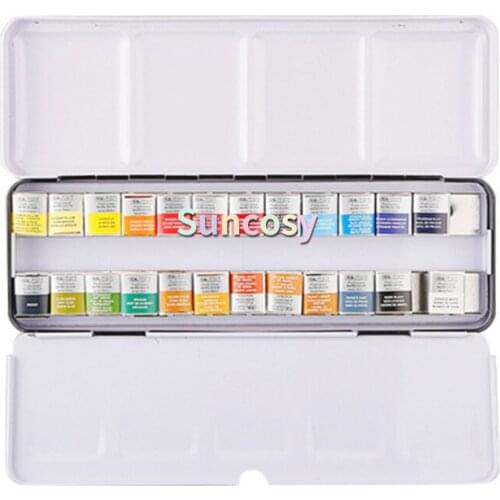 Winsor & Newton : Professional Watercolour : Lightweight Metal Sketchers Box Set : 24 Half Pans (24 Colors Set)