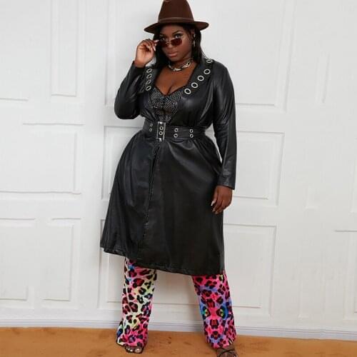 Fall Long Sleeve Jackets V Neck High Waist Sexy Plus Size Clothing for Women 4xl 5xl 6xl Leather Jacket Wholesale Dropshipping