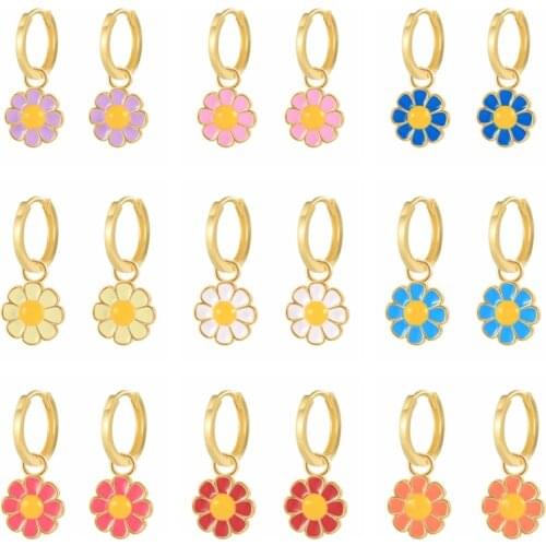 BOKAO 2021 Trend Pendientes Plata 925 Daisy Enamel Drop Earrings Piercing Aretes Woman Jewelry Huggie Bijoux Femme Серьги