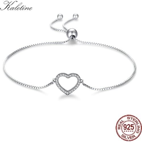 Women Heart Bracelet S925 Silver Bracelets Femme with Beads Crystal Stone Tennis Chain Adjustable Wedding Silver Jewelry KLTB047