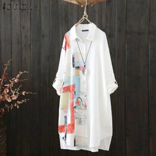 Plus Size Womens Patchwork Tops ZANZEA 2021 Kaftan Printed Shirts Long Sleeve Blusas Female Casual Lapel Button Tunic Chemise