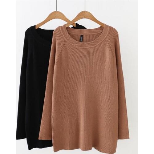 Plus size autumn winter drop-shoulder sleeve women pullovers sweater 2018 black & Caramel color Elastic Knitted ladies sweater