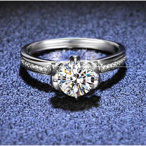 Silver Platinum 1 Carat Excellent Cut Diamond Test Passed D Color High Clarity Moissanite Rose Blossom Wedding Ring for Female