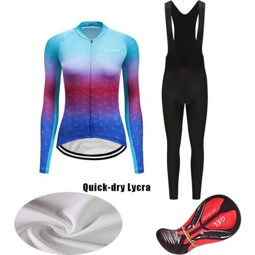 2021 Women Fall Long Sleeve Cycling Clothing BIB Kit Female Sport Bike Jersey Set MTB Suit Sport Bicycle Clothes Uniform Outfit