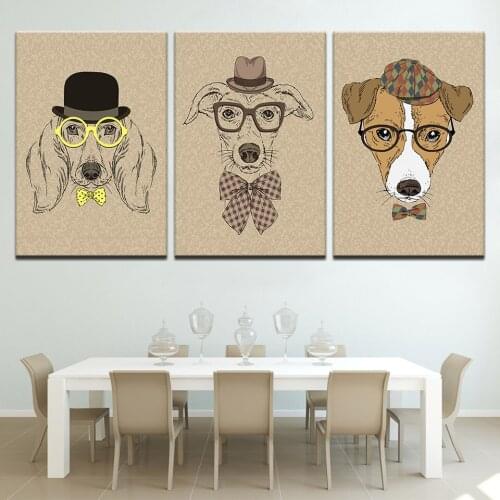 HD Prints Picture Abstract Cartoon animal lovely dog 3 Pieces Wall Art Canvas Painting For bedroom Living Room Home Decor Poster