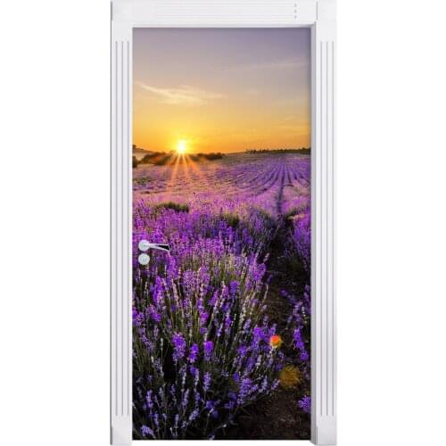 3D Door Sticker Lavender Plant Wall Sticker DIY Door Cover Kitchen Home Decoration Accessories Modern 3d Wall Stickers