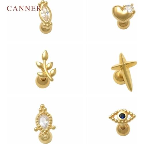 CANNER 1PC 925 Sterling Silver Earrings For Women Bohemian Fringed Eye Starlight Heart Piercing Stud Earring Zircon Fine Jewelry
