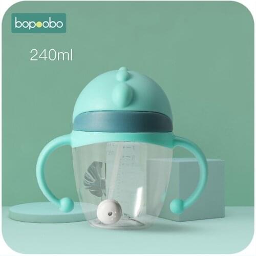Bopoobo BPA Free Baby Bottle Cup With Double Handle Flip Lid Leakproof Infants Water Cups Easy To Kid Carry Outdoor Drinking Cup