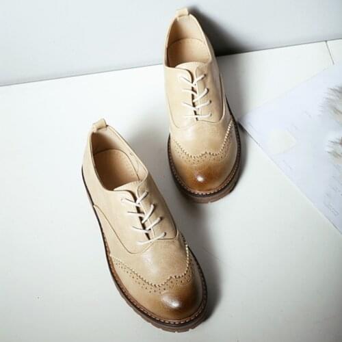 British Women Oxfords Vintage Lace Up Flat Oxfords For Women Big Size 34-43 Ladies Casual Flat Oxford Shoes Brogue Oxfords