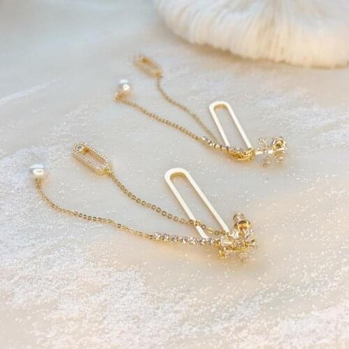 CCijiNG Irregular Lines Pearl Earrings Hand-made With Careful Machine Personality Temperamen 925Silver Needle EH0033