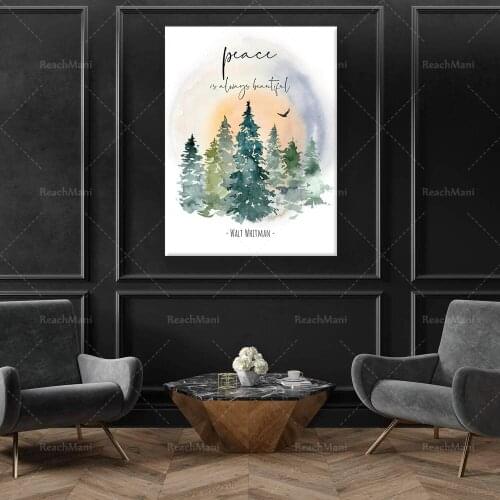 Walt Whitman Quote: Peace Is Always Beautiful | Watercolor Forest Art Printable | Gift for Humanitarians & Nature Lovers