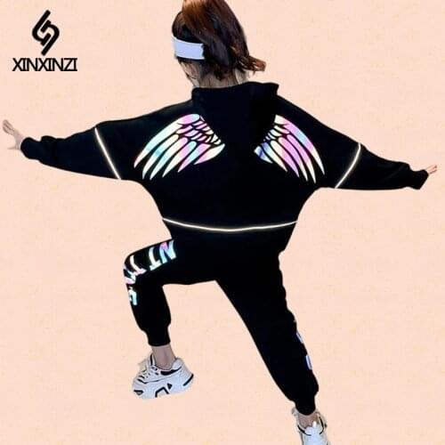 3-15 Years Spring Autumn Children Girls Clothes Suit Reflective wing Jacket Pants 2Pcs/sets Active Clothing Kids