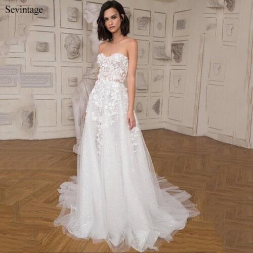 Sevintage New Long Boho Wedding Dress Sweetheart Off the Shoulder Zipper A-Line Sweep Train Tulle Bridal Gowns Vestidos De Festa