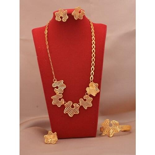 Dubai Jewelry sets 24K gold plated luxury African wedding gifts bridal bracelet necklace earrings ring jewellery set for women