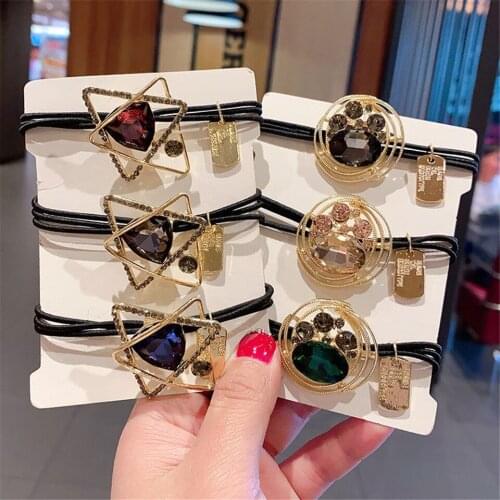 Elegant Rhinestone Crystal Head Rope Womens Simple Ins Hair Ring Temperament Scrunchies Tie Pendant Leather Planet Accessories