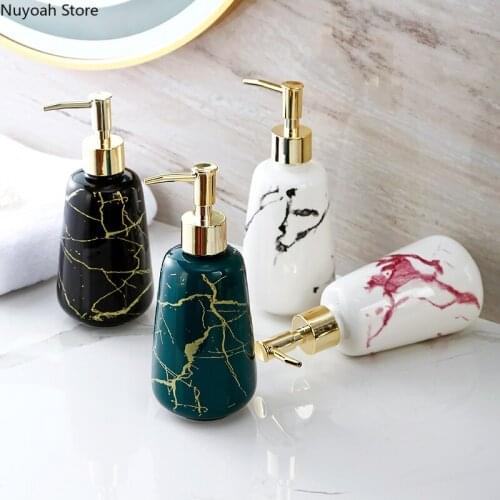European Style Ceramic Marble Pattern Lotion Bottle Household 400ml Hand Soap Bottle Shower Gel Bottle Kawaii Bathroom Supplies