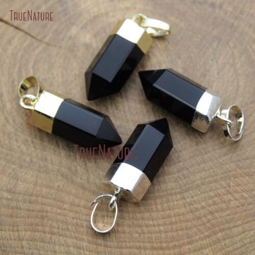 Hexagonal Prism Petite Bullet Chic Pendants High Quality Onyx Small Charm With Gold Silver Finish Bail In 20*6 mm PM9809